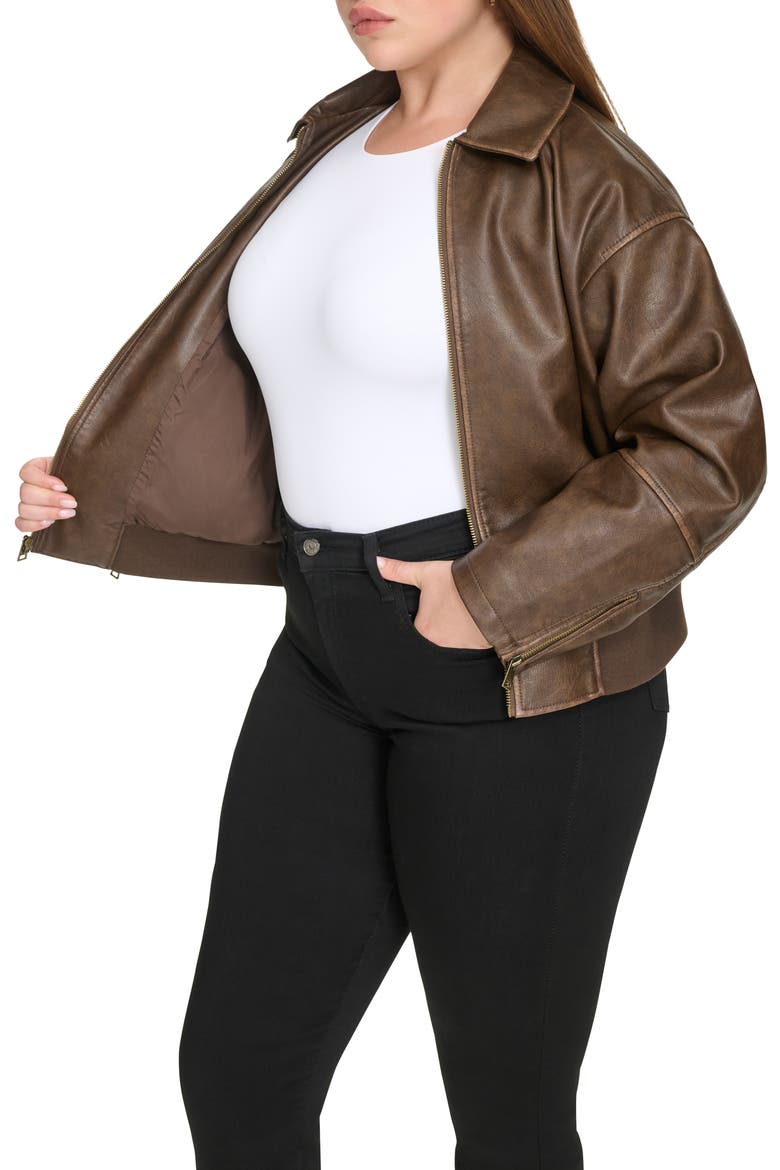 Faux Leather Jacket, Alternate, color, SADDLE