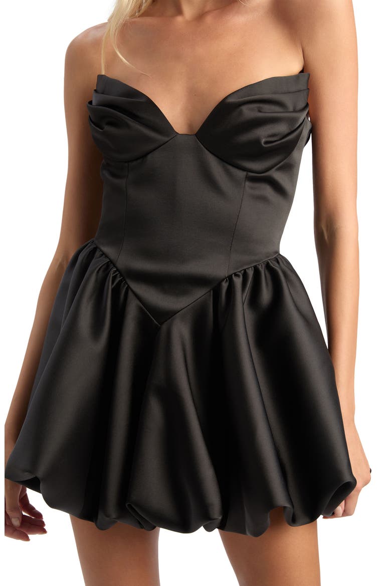 Avella Strapless Bubble Hem Minidress, Alternate, color, BLACK