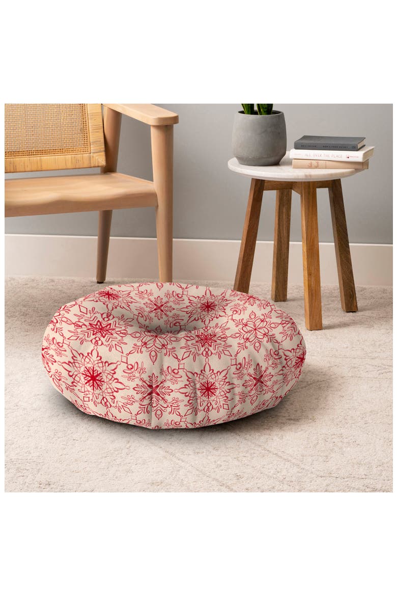 Snowflake Print Floor Pillow, Alternate, color, RED