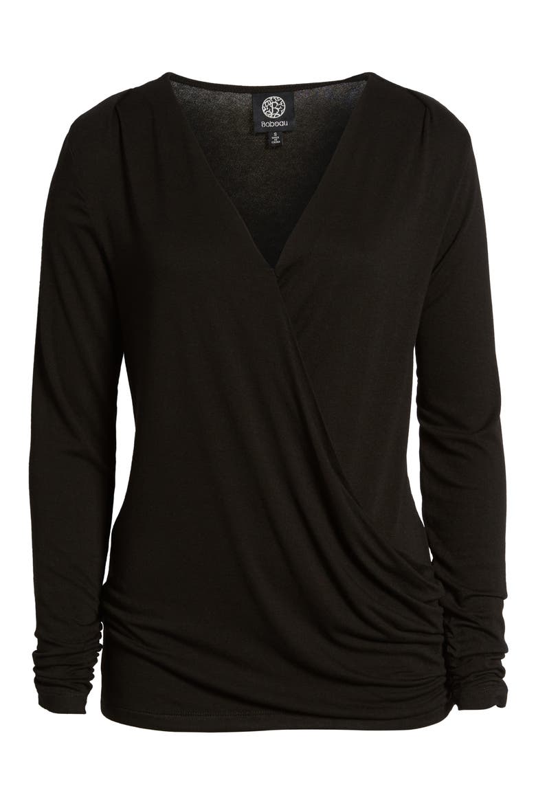 Faux Wrap Knit Top, Alternate, color, BLACK