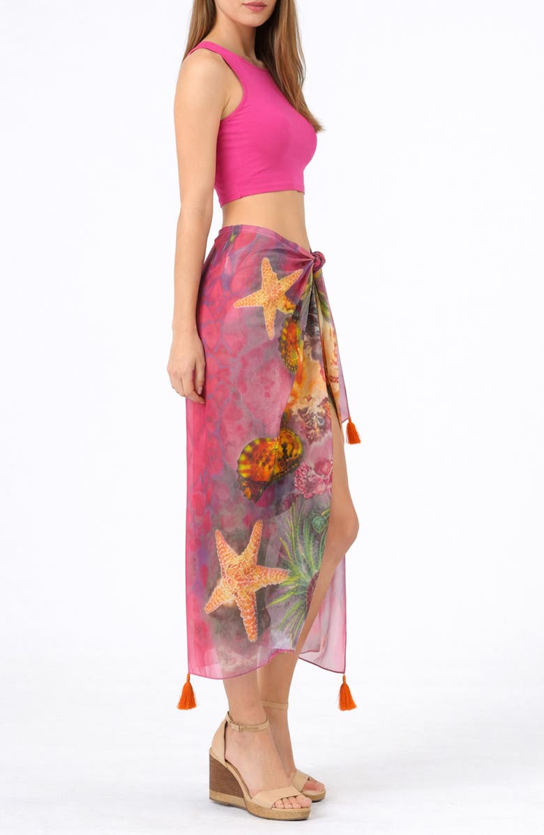 RANEES Sea Creature Print Long Sarong, Alternate, color, Pink