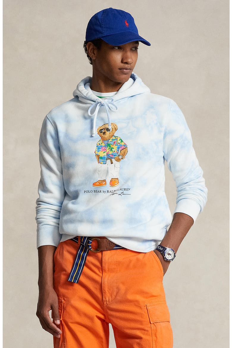 Polo Bear Tie Dye Hoodie, Alternate, color, RIVIERA BLUE CLOUD WASH BEACH