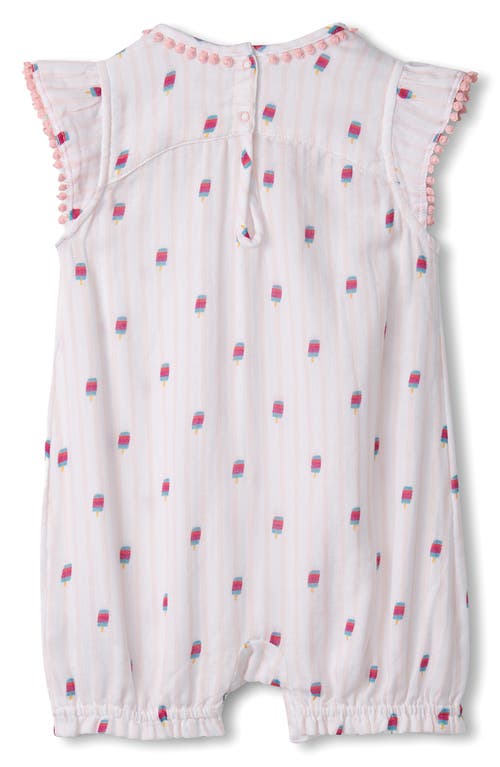 Hatley Yummy Pops Flutter Sleeve Cotton Romper In Strawberry Cream