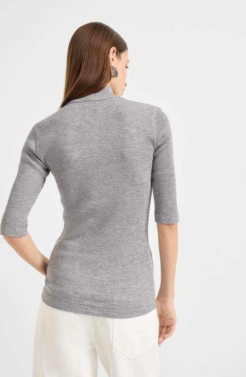 Brunello Cucinelli Ribbed Zip-neck Top In Gray
