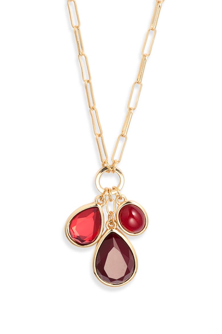 Triple Charm Cabochon Pendant Necklace, Main, color, BURGUNDY- GOLD