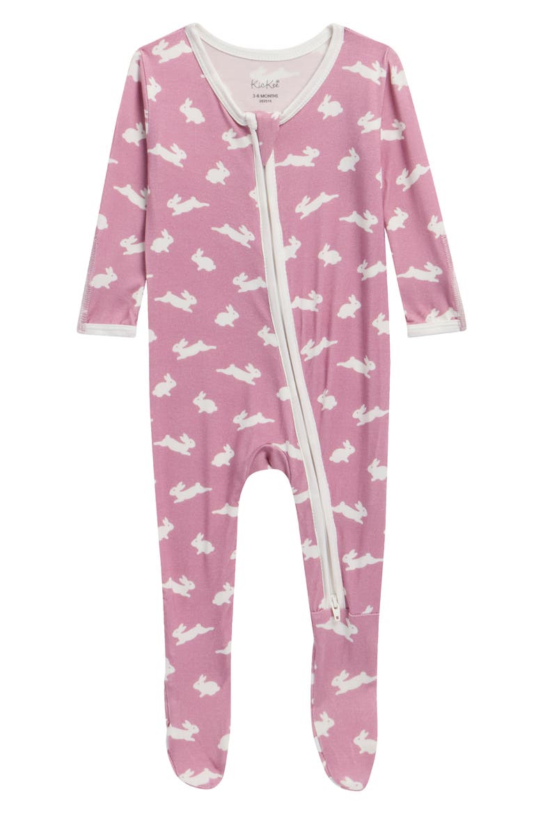 Bunny Print Zip Fitted Fleece Footie, Main, color, PEGASUS BUNNY
