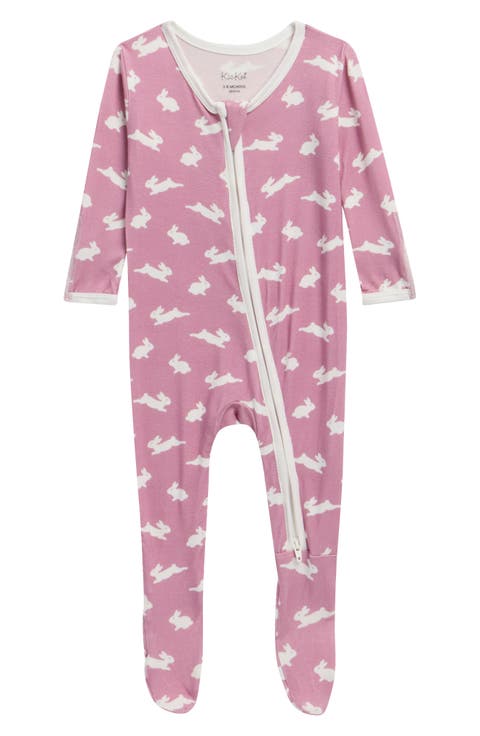 Bunny Print Zip Fitted Fleece Footie