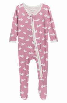Bunny Print Stretch Viscose Zip Footie