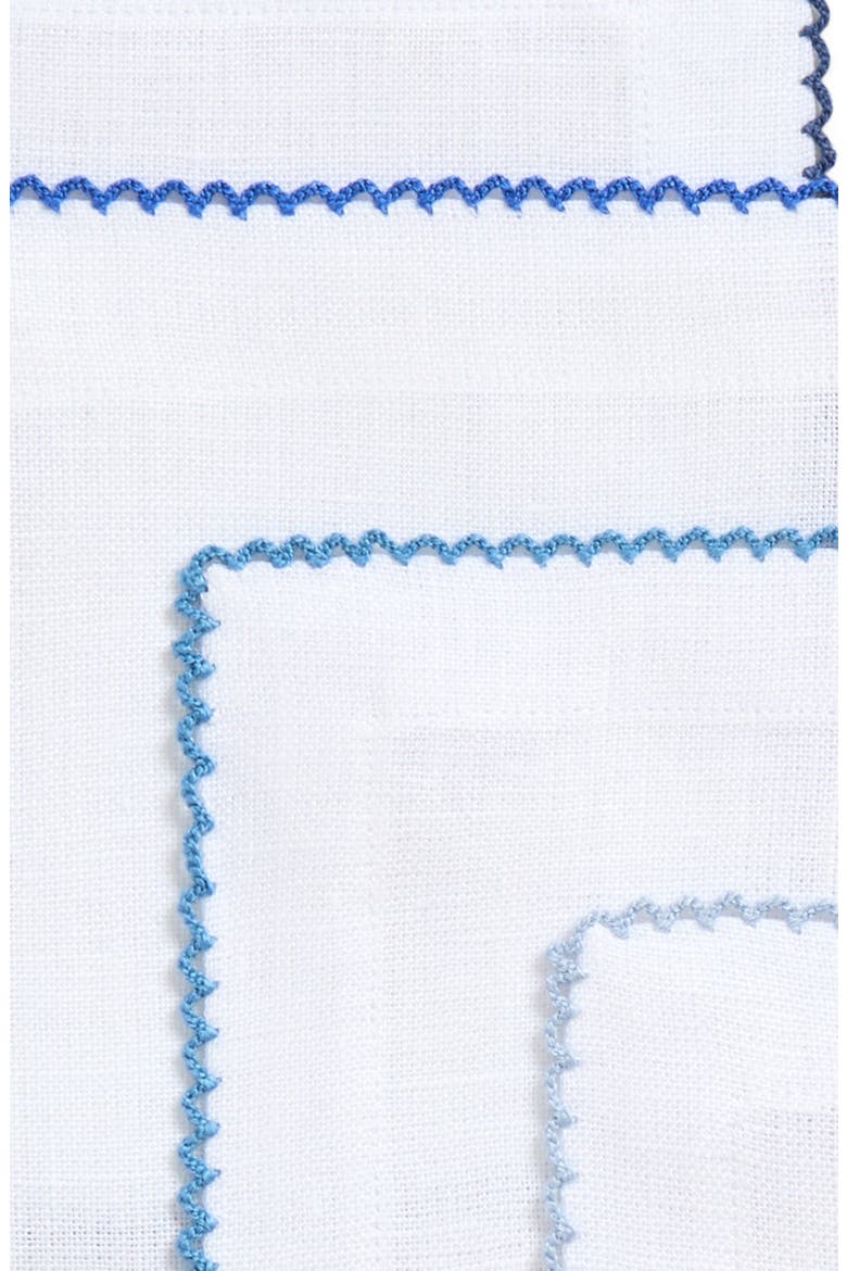 Picot Edge Set of 4 Linen Cocktail Napkins, Alternate, color, MULTI BLUES