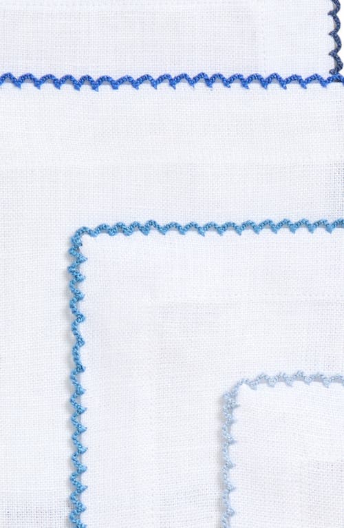 Tina Chen Designs Picot Edge Set Of 4 Linen Cocktail Napkins In Blue