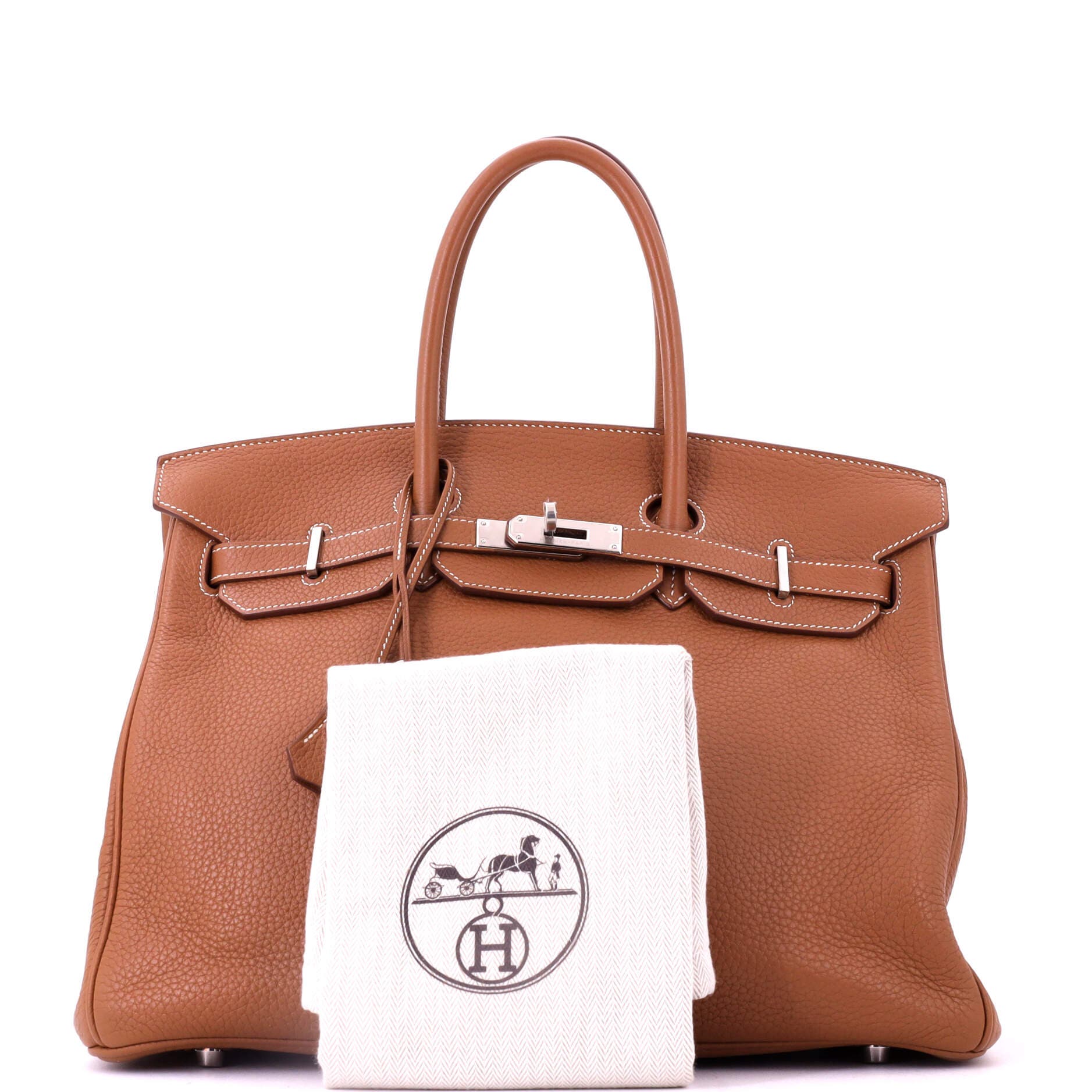 Pre-Owned Hermes Birkin Handbag Brown Clemence with Palladium Hardware 35, Alternate, color, Gold