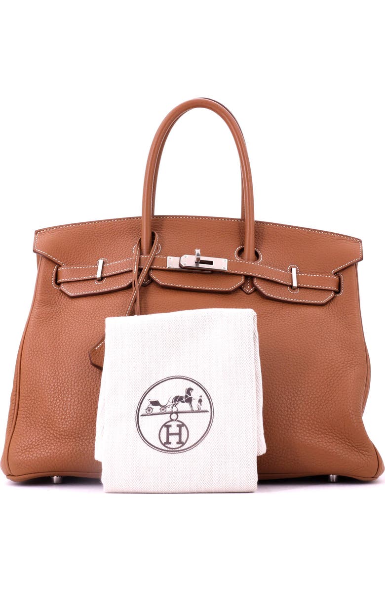Pre-Owned Hermes Birkin Handbag Brown Clemence with Palladium Hardware 35, Alternate, color, Gold