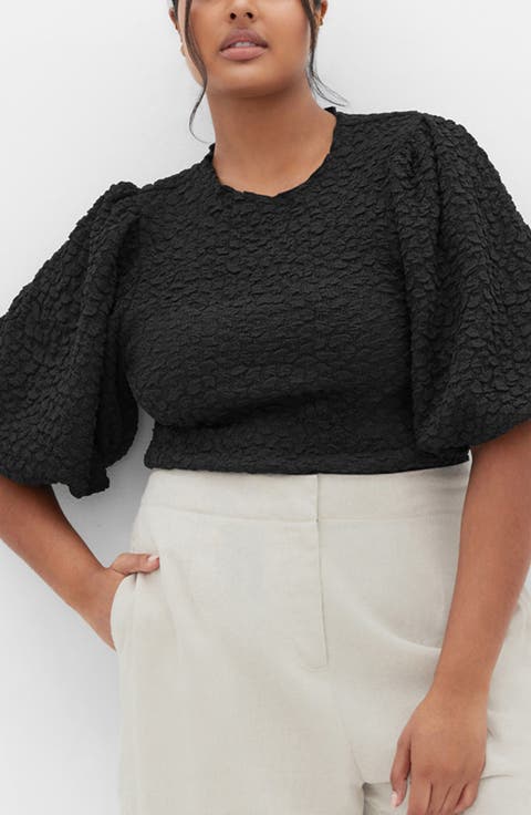 Chrissie Texture Puff Sleeve Top (Plus)