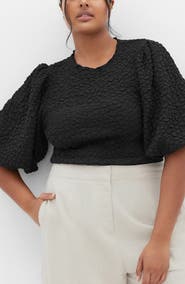 City Chic Chrissie Texture Puff Sleeve Top