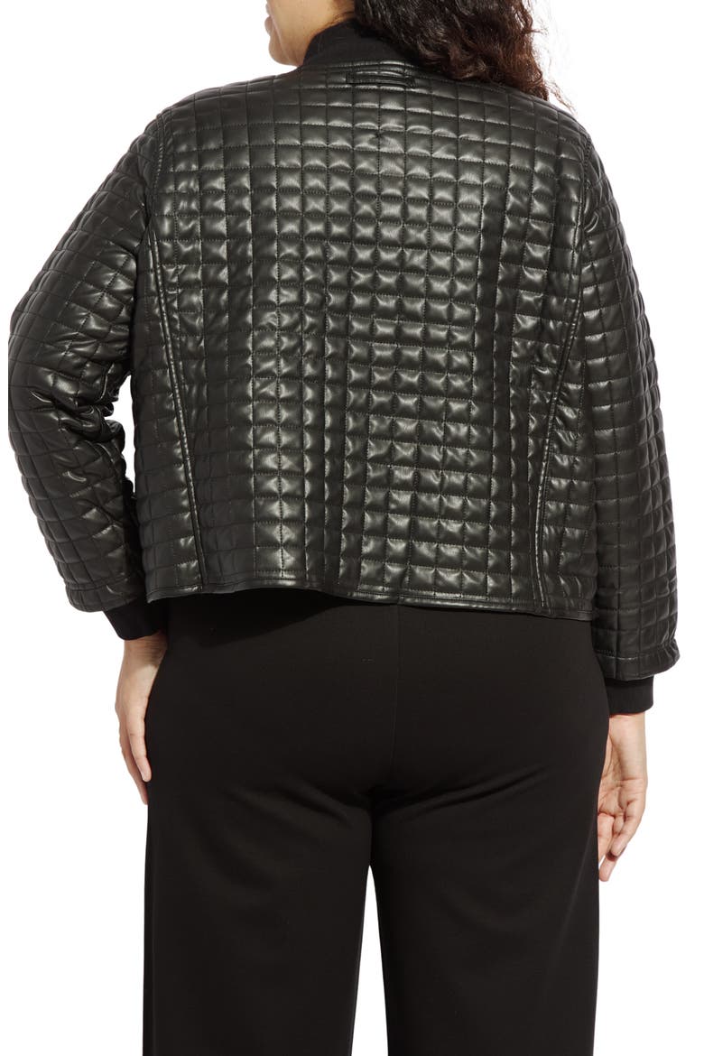 Agnes Quilted Faux Leather Crop Jacket, Alternate, color, BLACK
