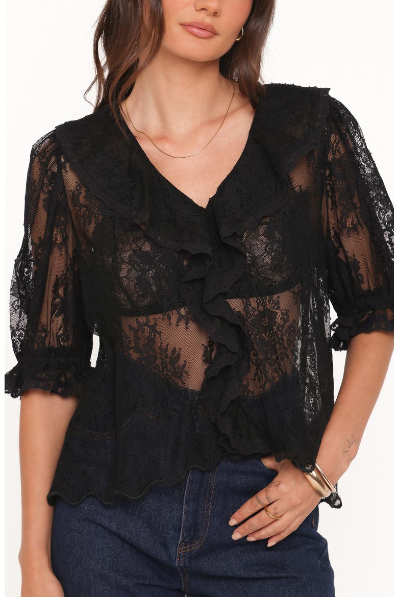 Adhanna Floral Cotton Blend Lace Top, Alternate, color, BLACK