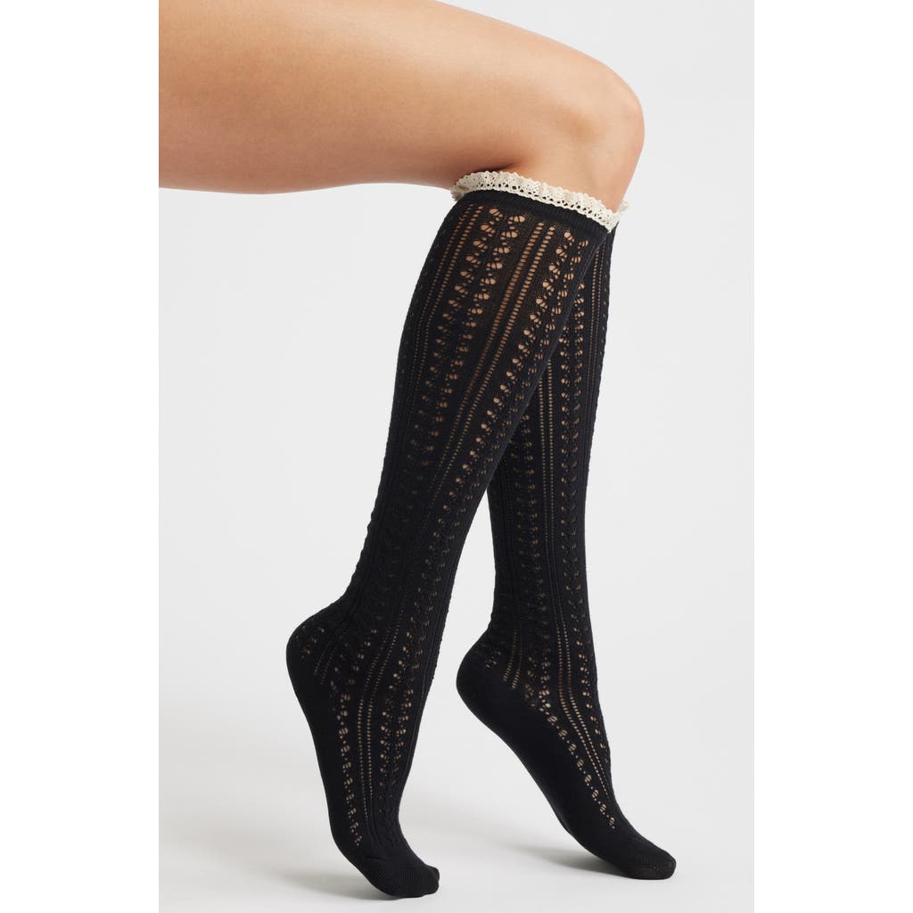 Free People Misty Pointelle Tall Socks In Black