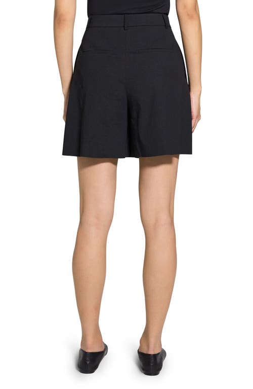 Theory Pleated Crunch Linen Shorts In Black