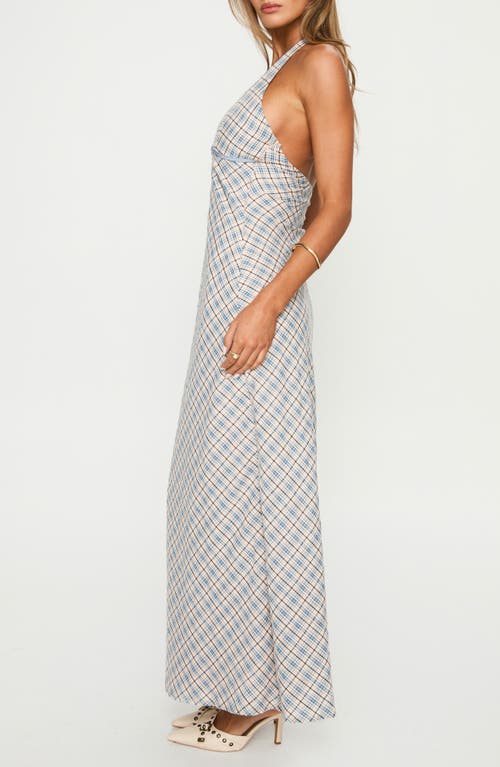 Princess Polly Evienna Check Plunge Halter Neck Maxi Dress In Gray