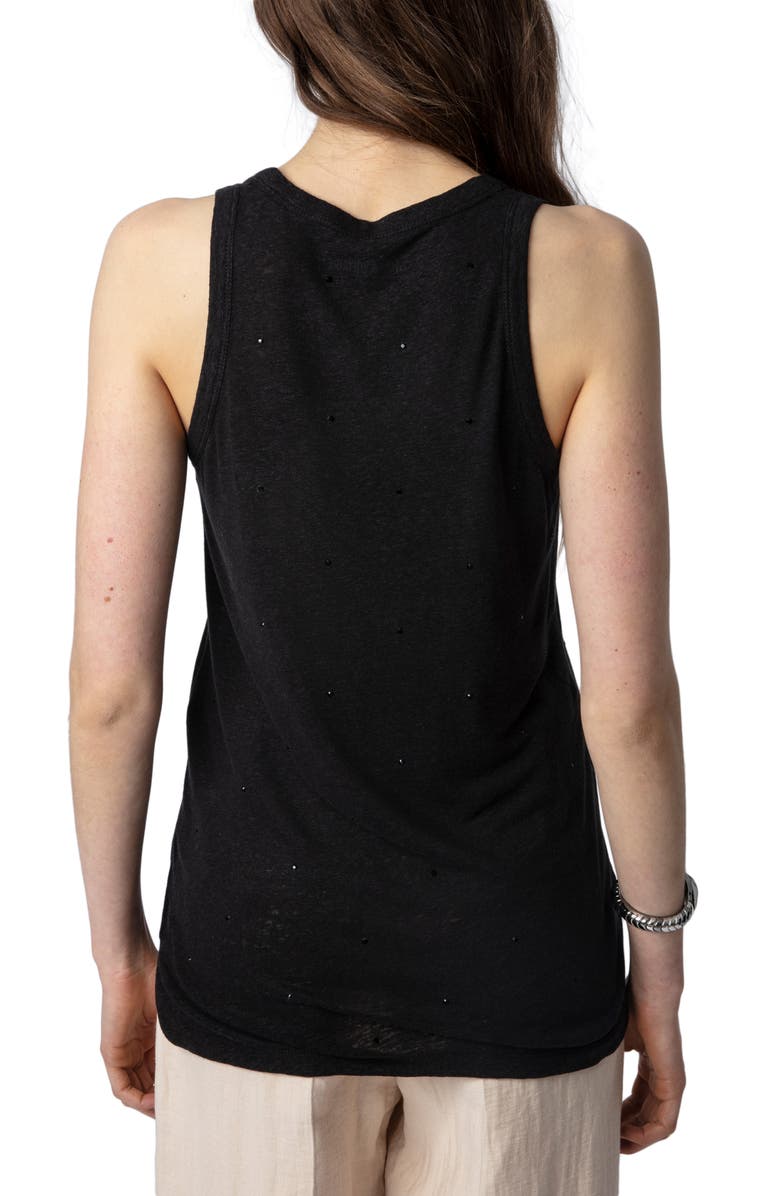 Zadig & Voltaire Samy Rhinestone Linen Blend Tank Top, Alternate, color, 