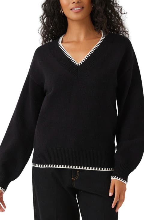 Varsity V-Neck Contrast Stitch Sweater