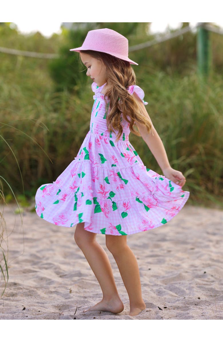 Mia Belle Girls Kids' Rose Garden Gingham Smocked Tiered Dress, Alternate, color, Pink