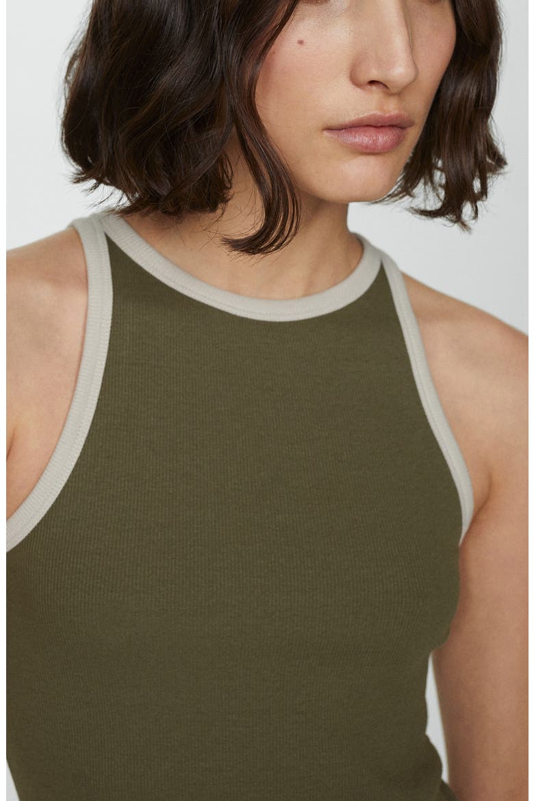 Contrast Trim Cotton Blend Midi Dress, Alternate, color, KHAKI GREEN