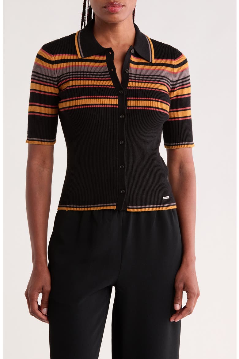 Stripe Knit Polo, Main, color, BLACK COMBO
