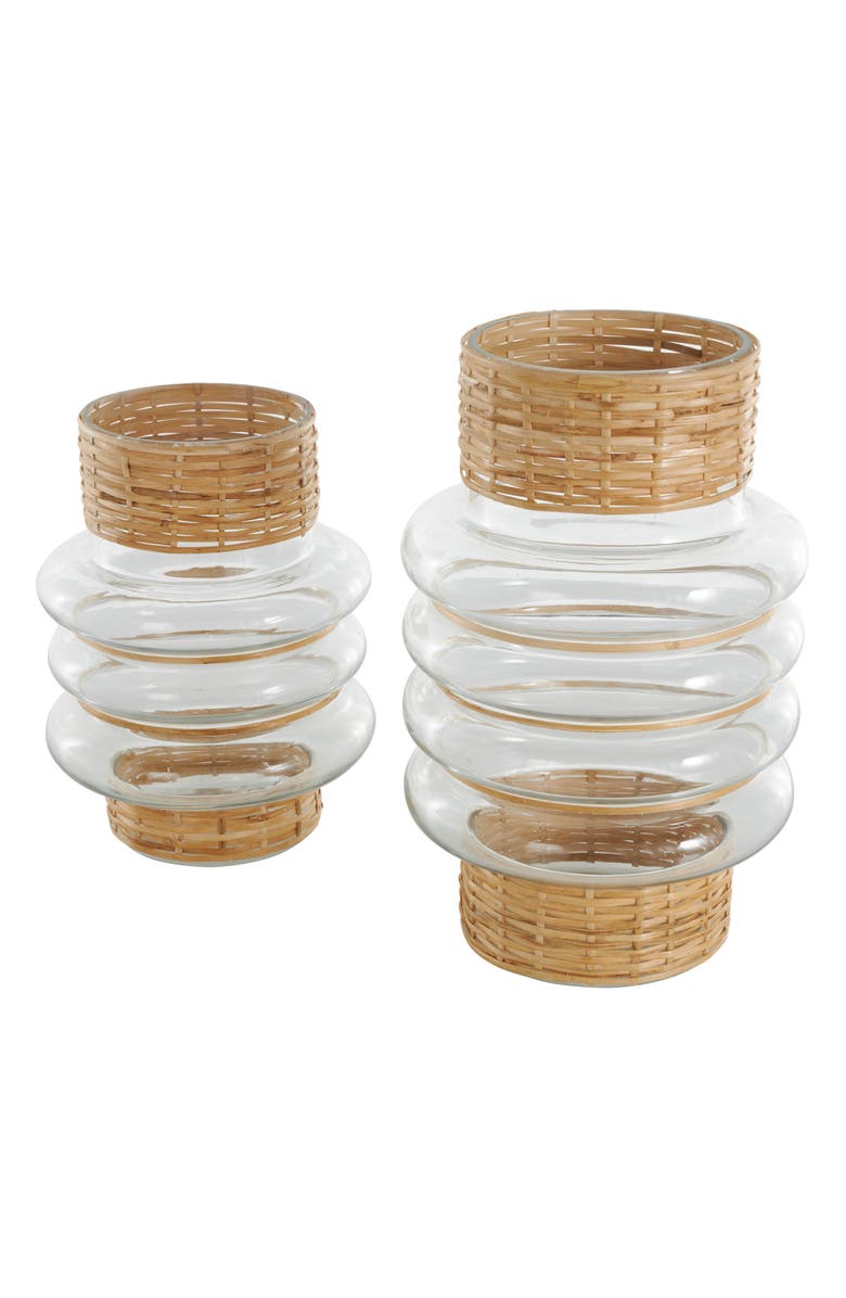 GINGER BIRCH STUDIO Glass & Rattan Set of 2 Vase Set, Alternate, color, Clear