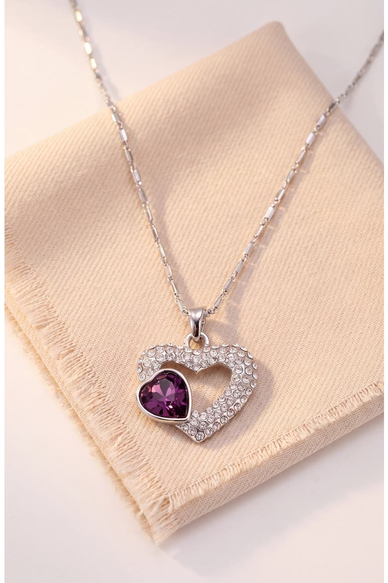 Double Heart Crystal Pendant Necklace, Alternate, color, Purple