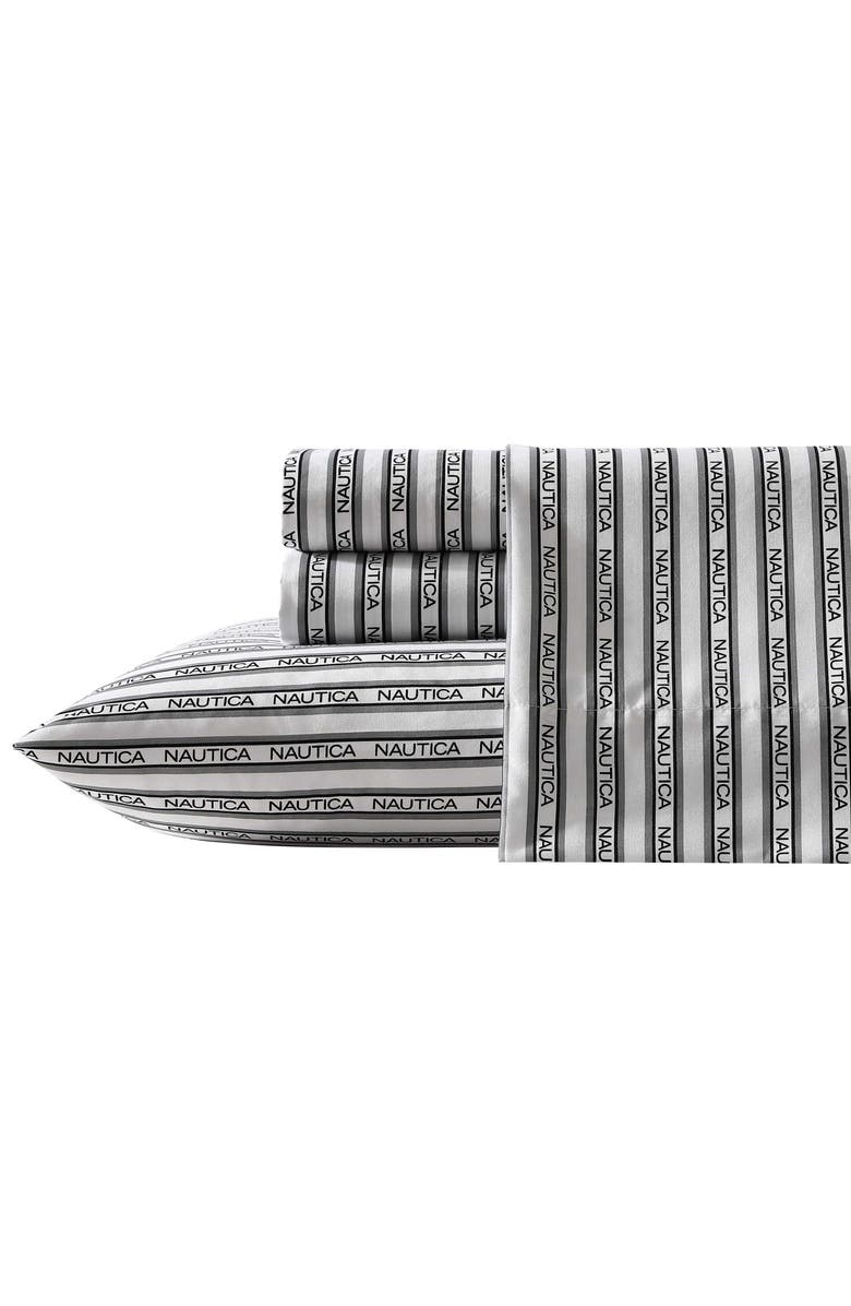 Nautica Stripe Logo Microfiber Sheet Set, Main, color,