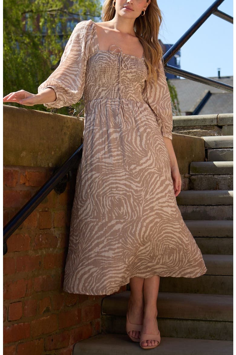 Lauren Shirred Bodice Banana Print Maxi Dress, Alternate, color, Natural