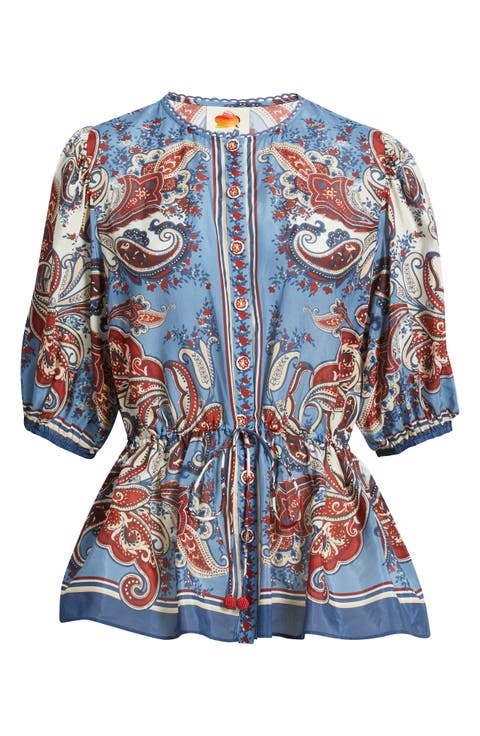 Paisley Print Cotton Blend Top