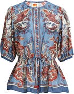 FARM Rio Paisley Print Cotton Blend Top