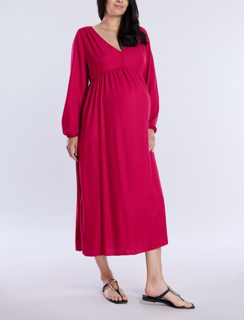 Motherhood Maternity Long Sleeve Button Front Maternity Midi Dress In Cerise