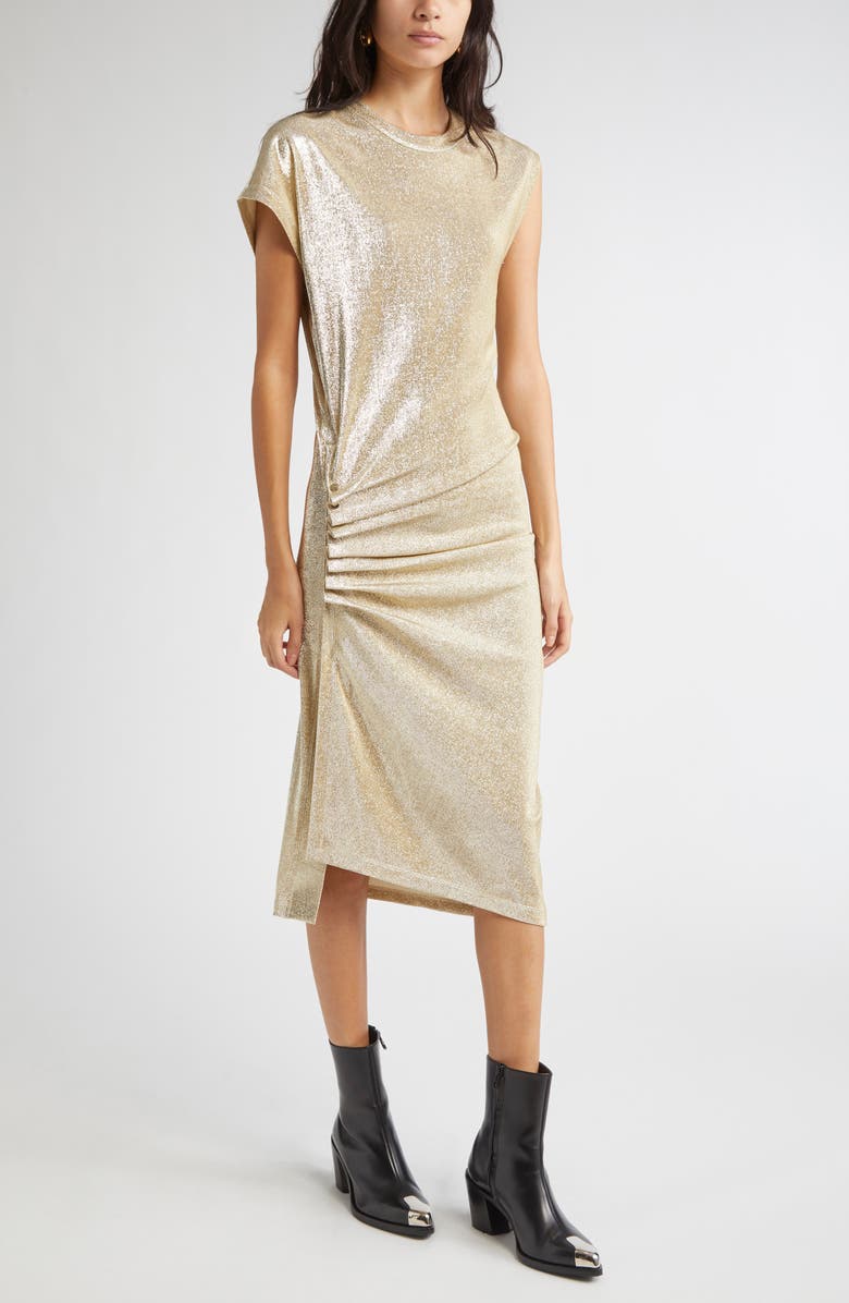 Rabanne Drapé Pression Metallic Knit Dress, Alternate, color, Silver / Gold