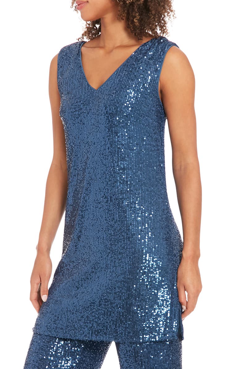 Muse Sequin V-Neck Longline Tunic Top, Alternate, color, Denim