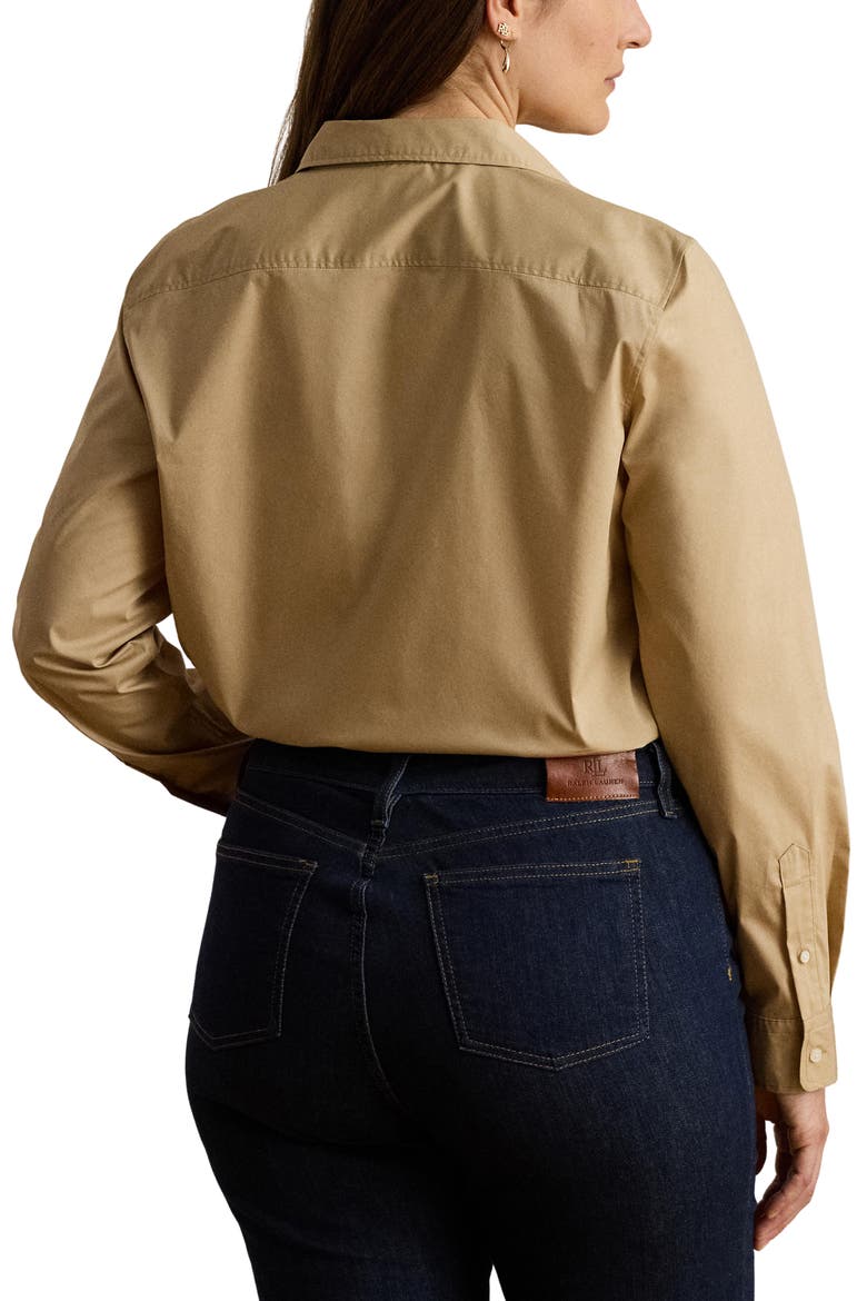 Silky Stretch Cotton Blend Button-Up Shirt, Alternate, color, BIRCH BEIGE