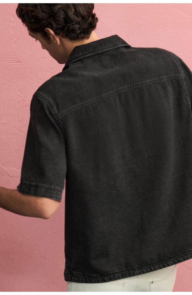 H&M Regular Fit Denim Resort Shirt, Alternate, color, Black