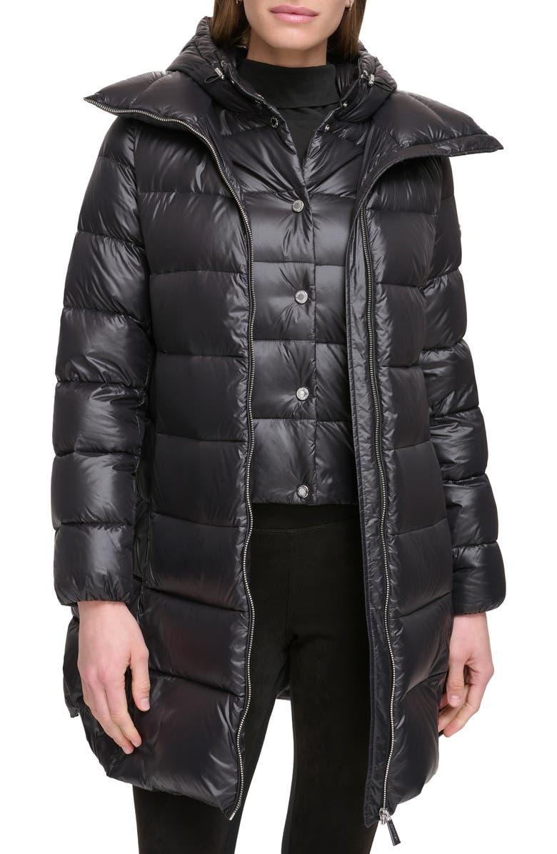 Calvin Klein Water Resistant Packable Hooded Puffer Coat with Removable Bib Insert, Alternate, color,