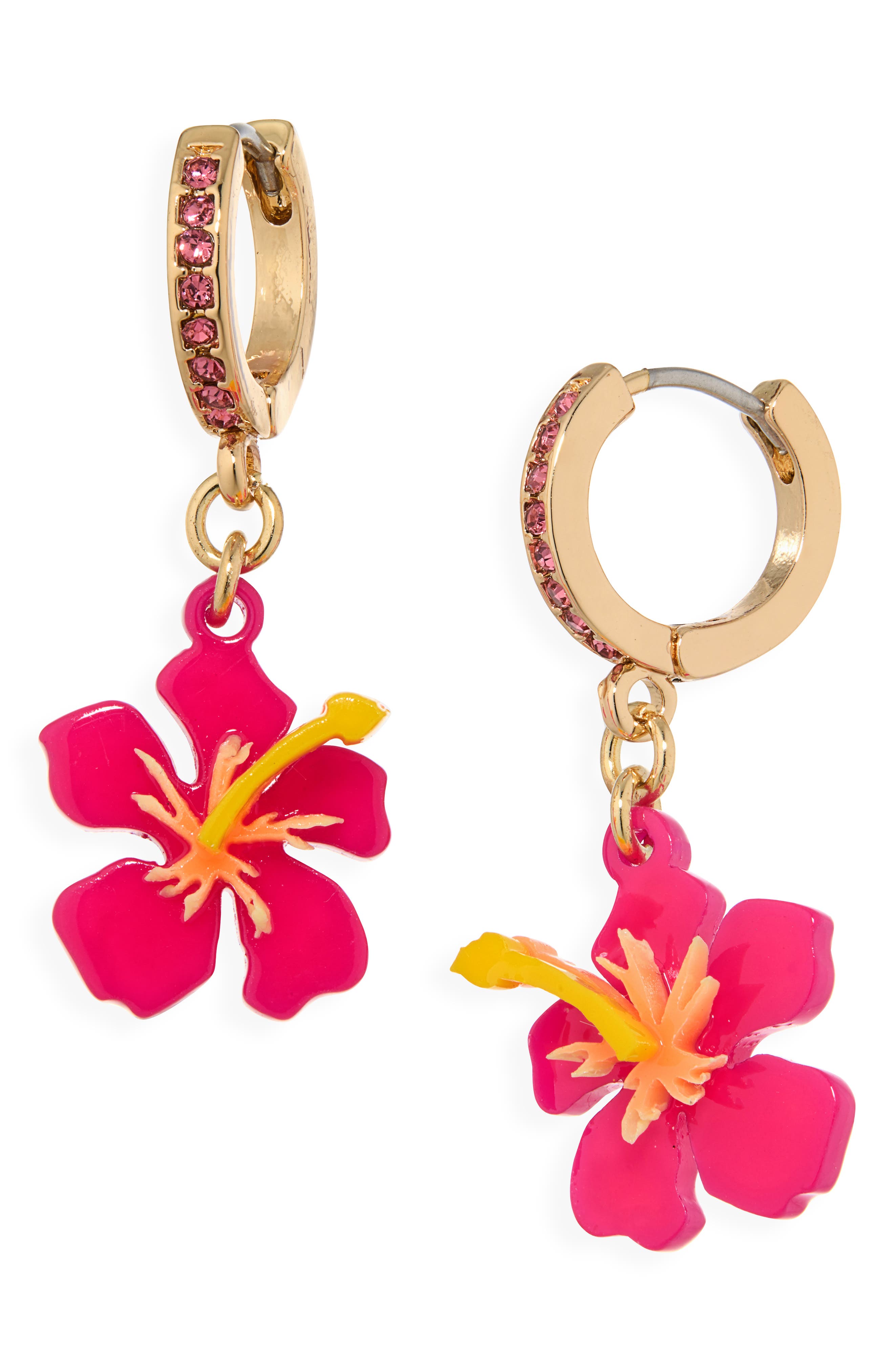 Leith Hibiscus Drop Huggie Hoop Earrings