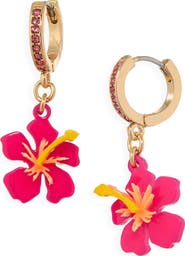 Leith Hibiscus Drop Huggie Hoop Earrings