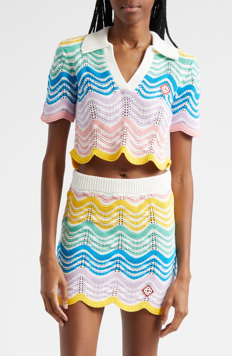 Casablanca Gradient Wave Pointelle Organic Cotton Crop Sweater, Main, color, 