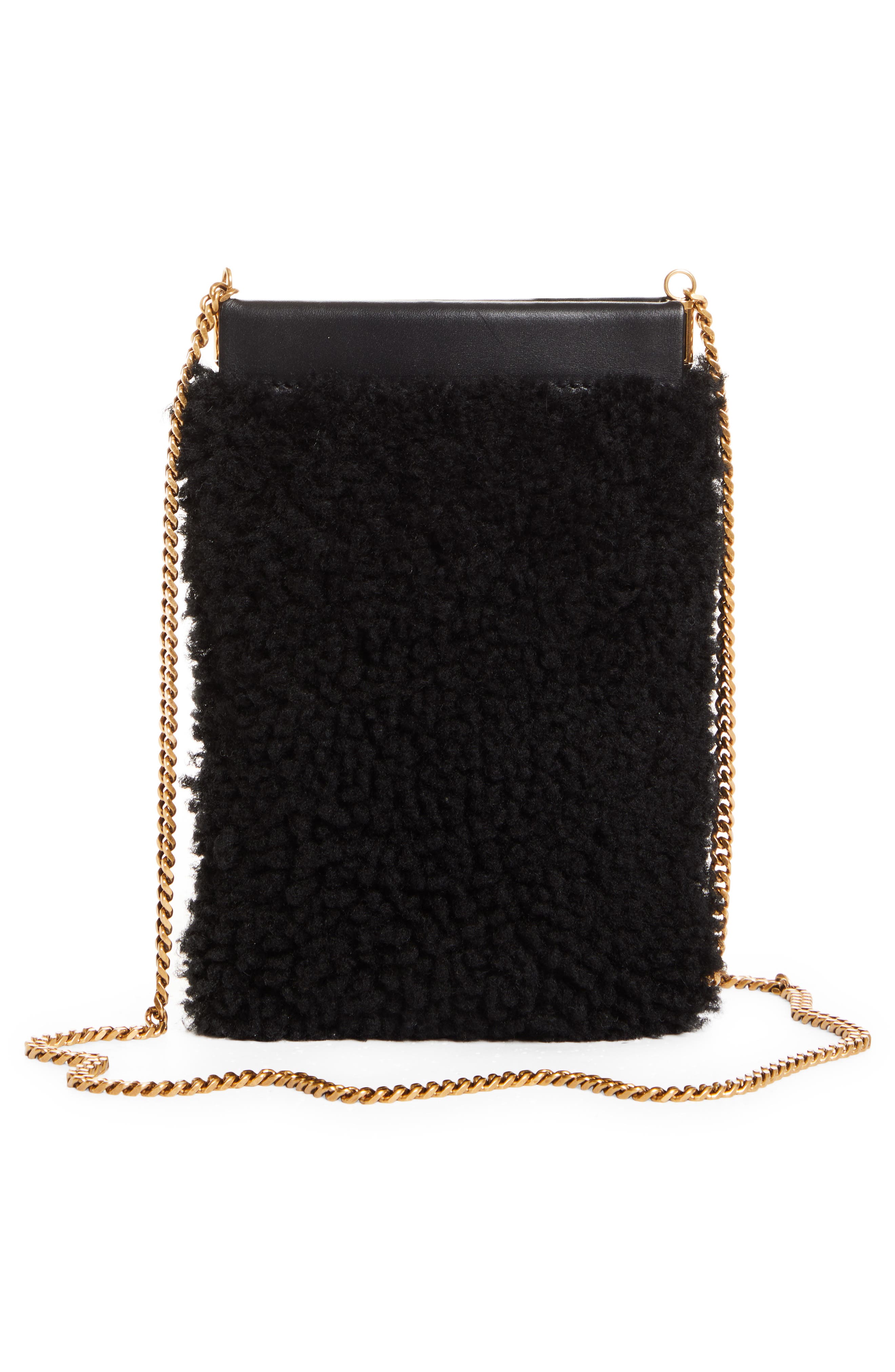 Saint Laurent Mini Pac Pac Genuine Shearling Shoulder Bag, Alternate, color, 