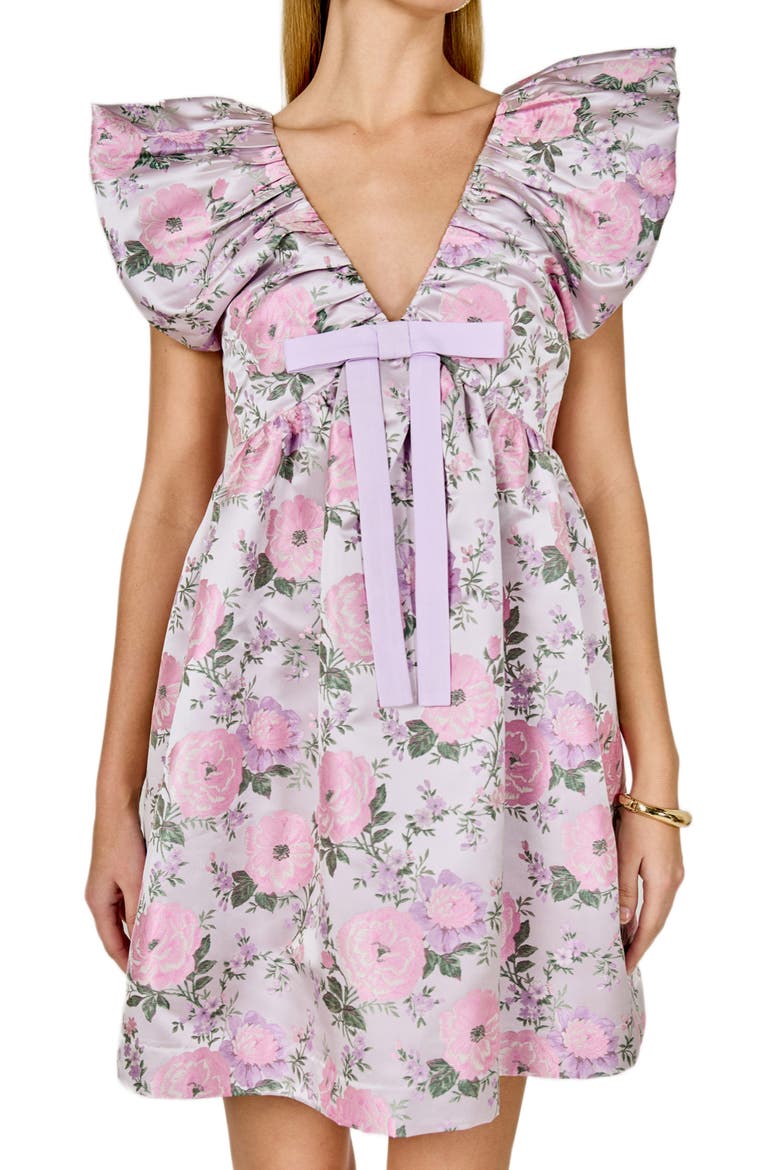 Bow Floral Print Minidress, Alternate, color, PINK