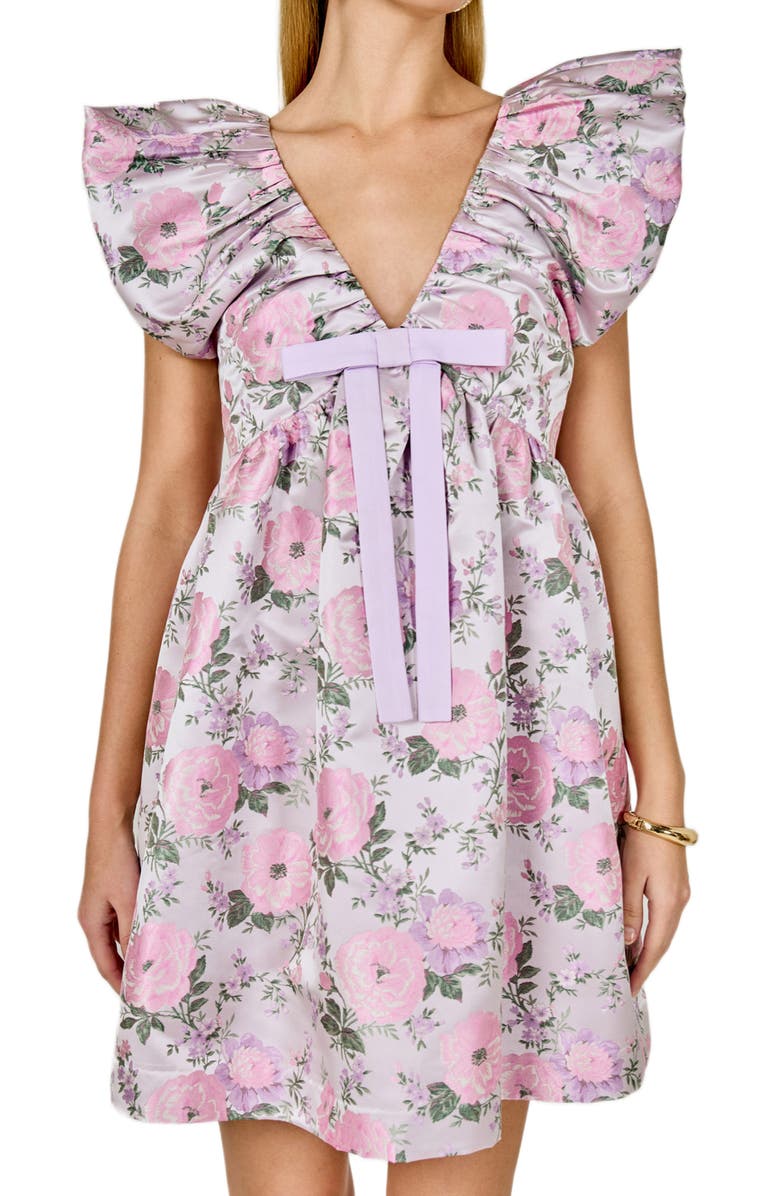 Endless Rose Bow Floral Print Minidress, Alternate, color, Pink