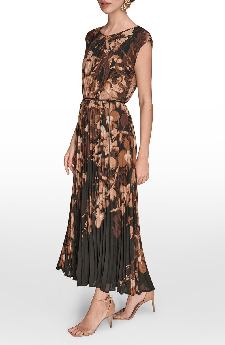 Donna Karan New York Belted Floral Georgette Midi Dress, Alternate, color, Black/ Fawn