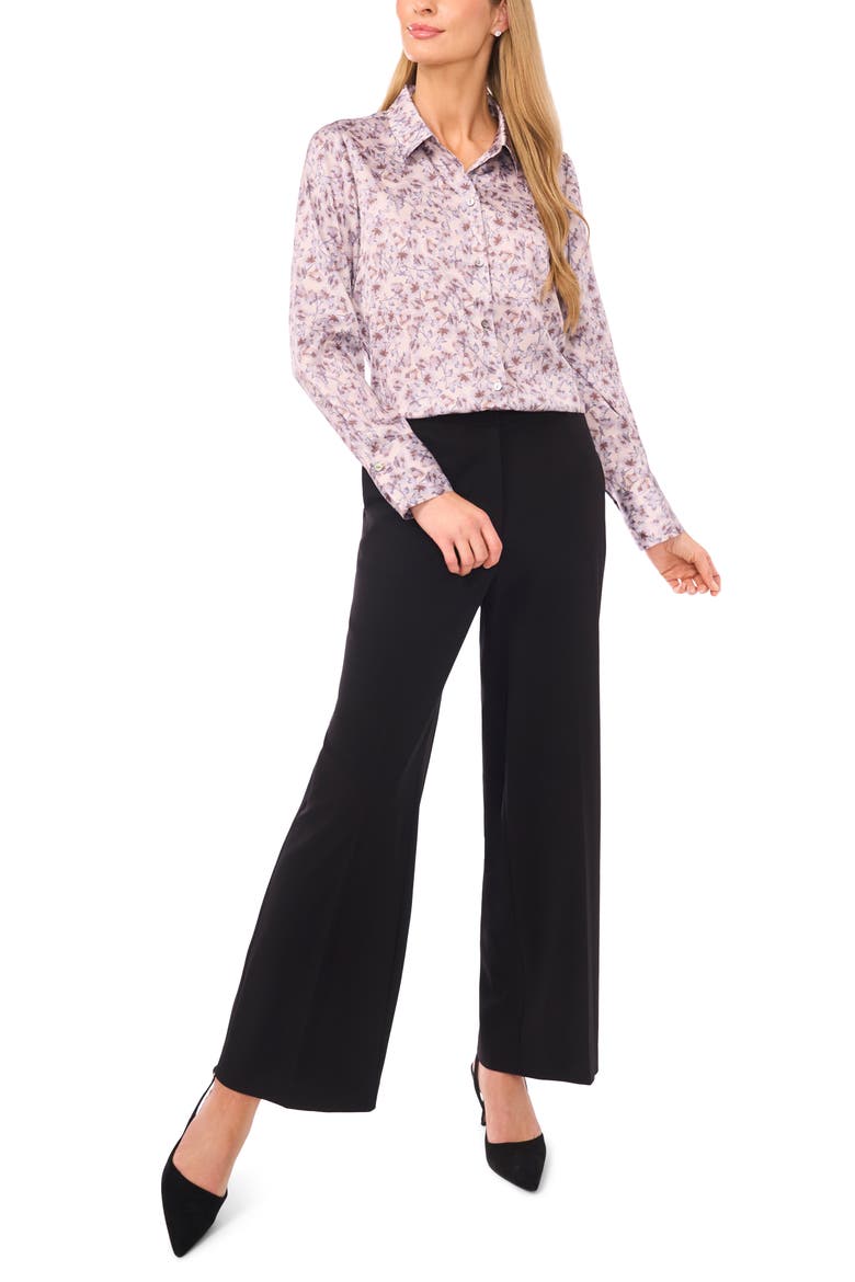 Petal Vine Print Charmeuse Button-Up Shirt, Alternate, color, CEMENT