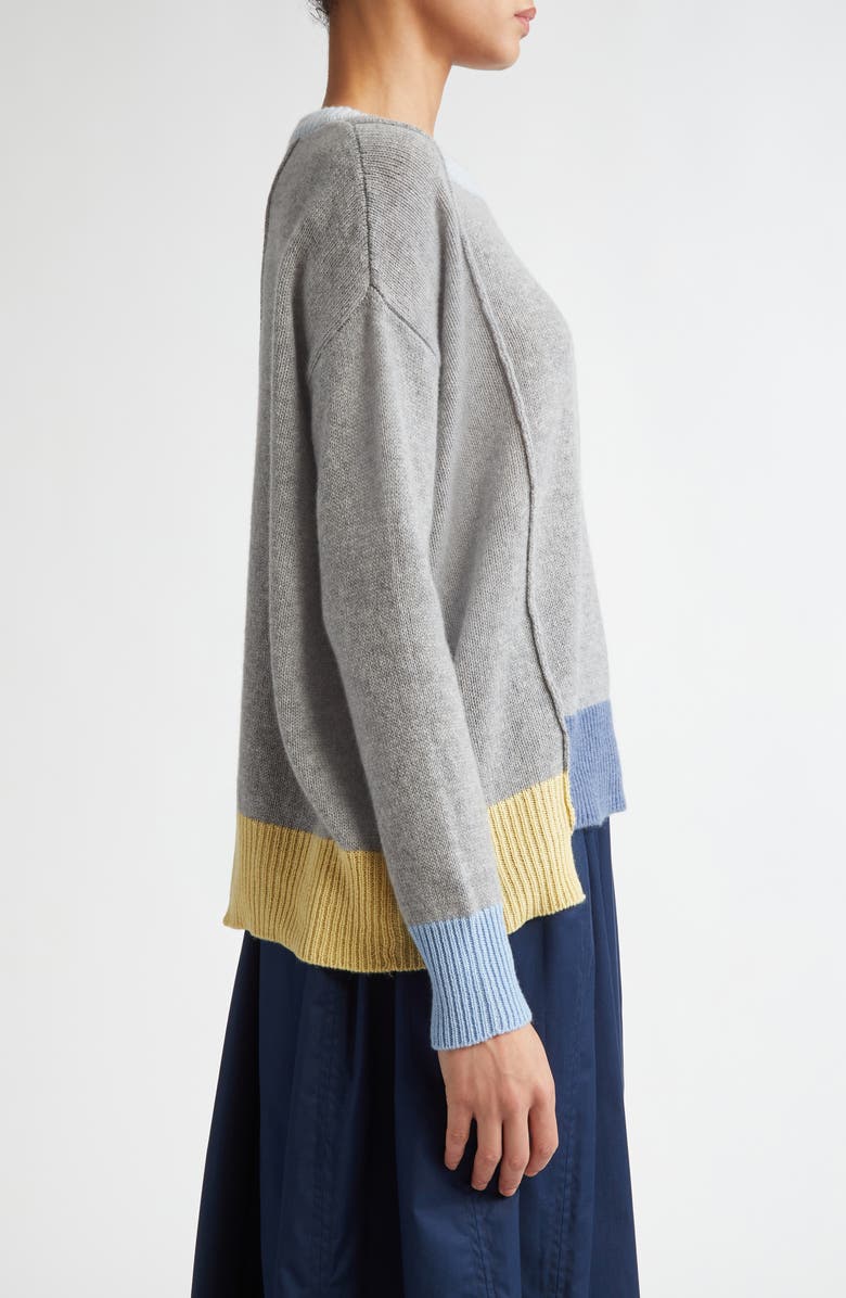 Marni Colorblock Trim Asymmetric Cashmere Crewneck Sweater, Alternate, color,