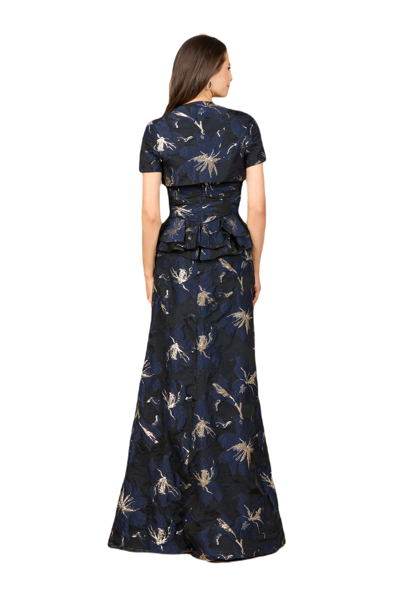 Strapless Brocade Gown with Bolero, Alternate, color, Navy